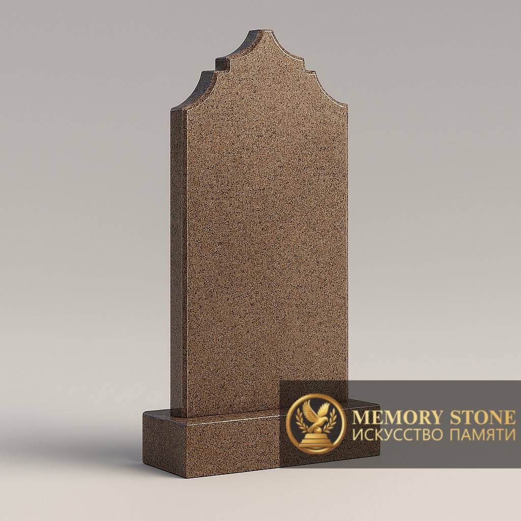 Традиционный памятник темного теплого оттенка с характерным восточным завершением верха