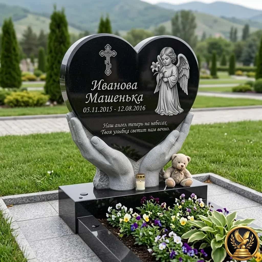 Детский памятник Сердце в руках MS-CH-01 на заказ в Казахстане
