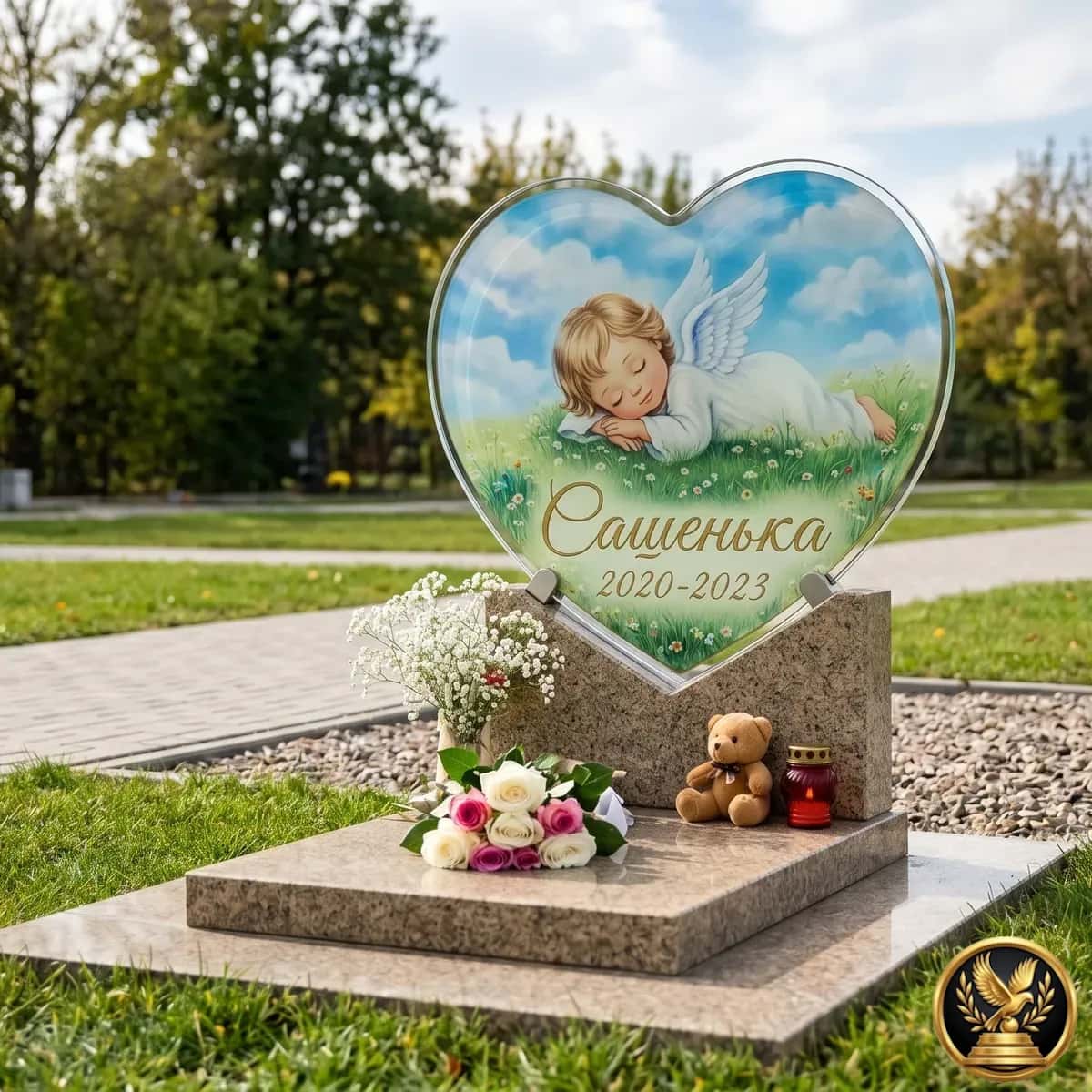 Памятник младенцу: куртинский гранит и закаленное стекло в Казахстане