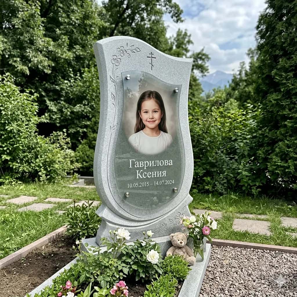 Светлый памятник для девушки с цветной фотографией